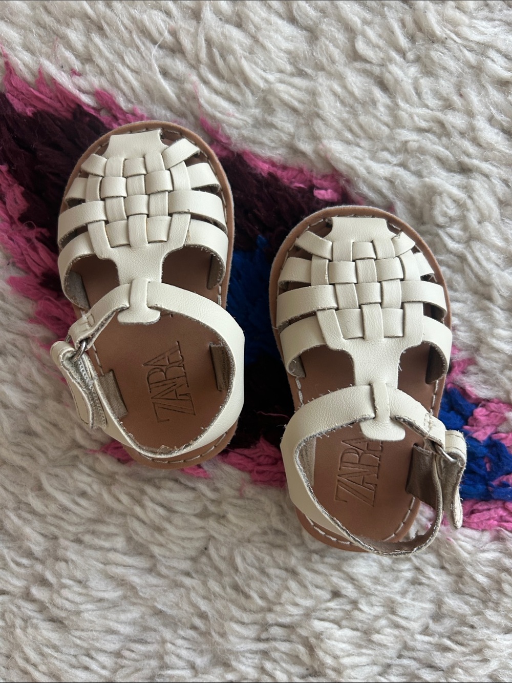 Zara Kids Cream Woven Leather Sandals with Ankle Strap